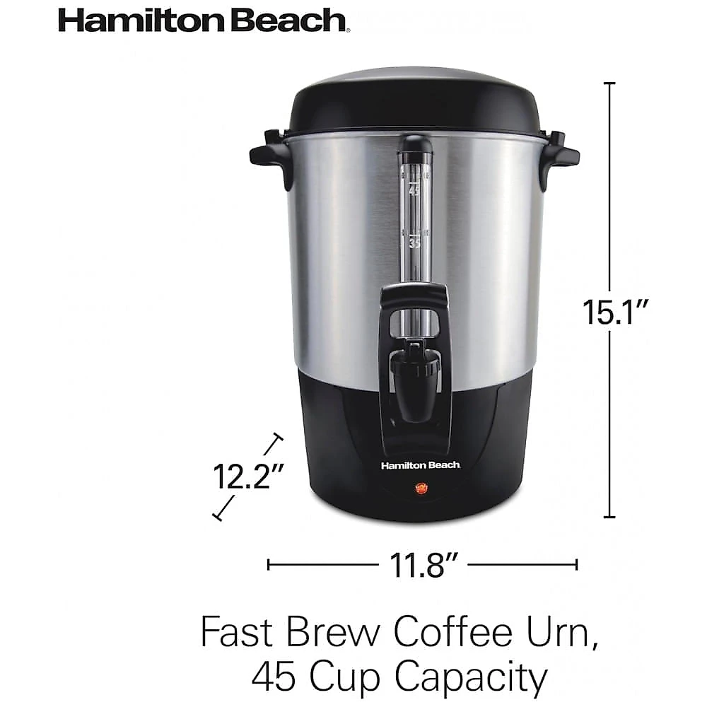 Urna de Café Hamilton Beach 45 Xícaras Aço Inox Rápido Preparo e Distribuidor de Bebidas Quentes 110V