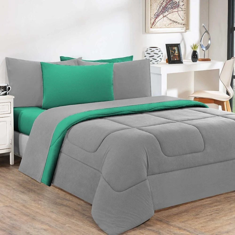 Edredom Malha 100% Algodão Gran Moratta 1 Peça King - Cinza-verde Jade