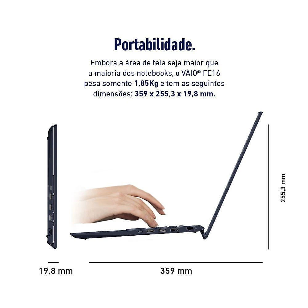 Notebook VAIO FE16 Intel Core i5-1335U Linux 16GB RAM 512GB SSD Tela 16” IPS WUXGA Antirreflexo Cinza Grafite