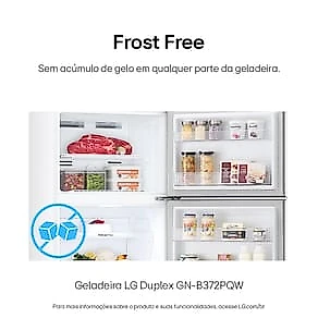 Geladeira LG Frost Free GN-B372PQW Duplex com Tecnologia Smart Inverter, Linear Cooling e Multi Air Flow Branca - 375 litros 110V