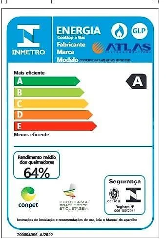 Cooktop a gás atlas u top 4 bocas mesa de vidro preto bivolt