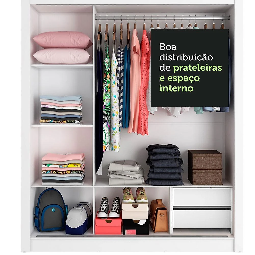 Guarda roupa casal madesa lyon 3 portas de correr com espelho 2 gavetas - branco/rustic