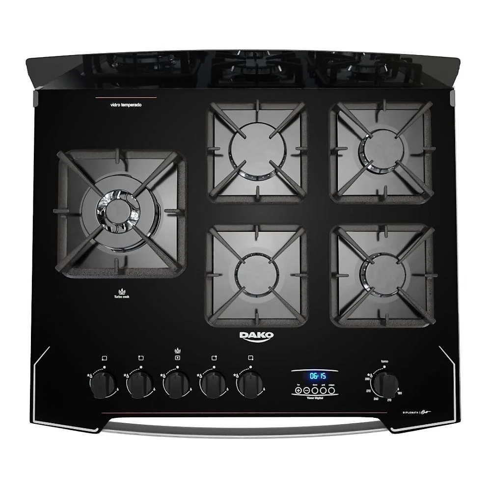 Fogão 5 Bocas Dako Diplomata Glass Grill Style Timer Bivolt