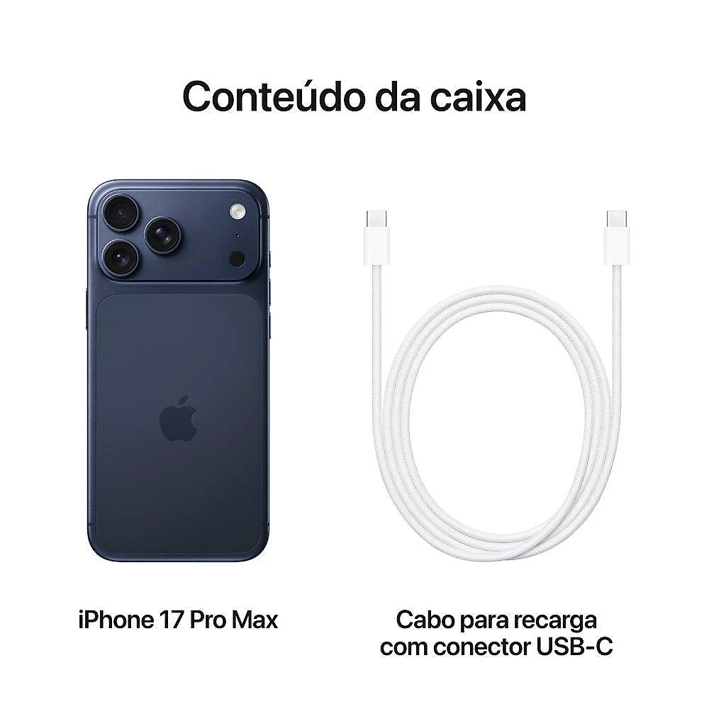 iPhone 17 Pro Max Apple 256GB, Câmera Tripla Fusion de 48MP, Tela 6.9" Super Retina XDR, Azul-intenso