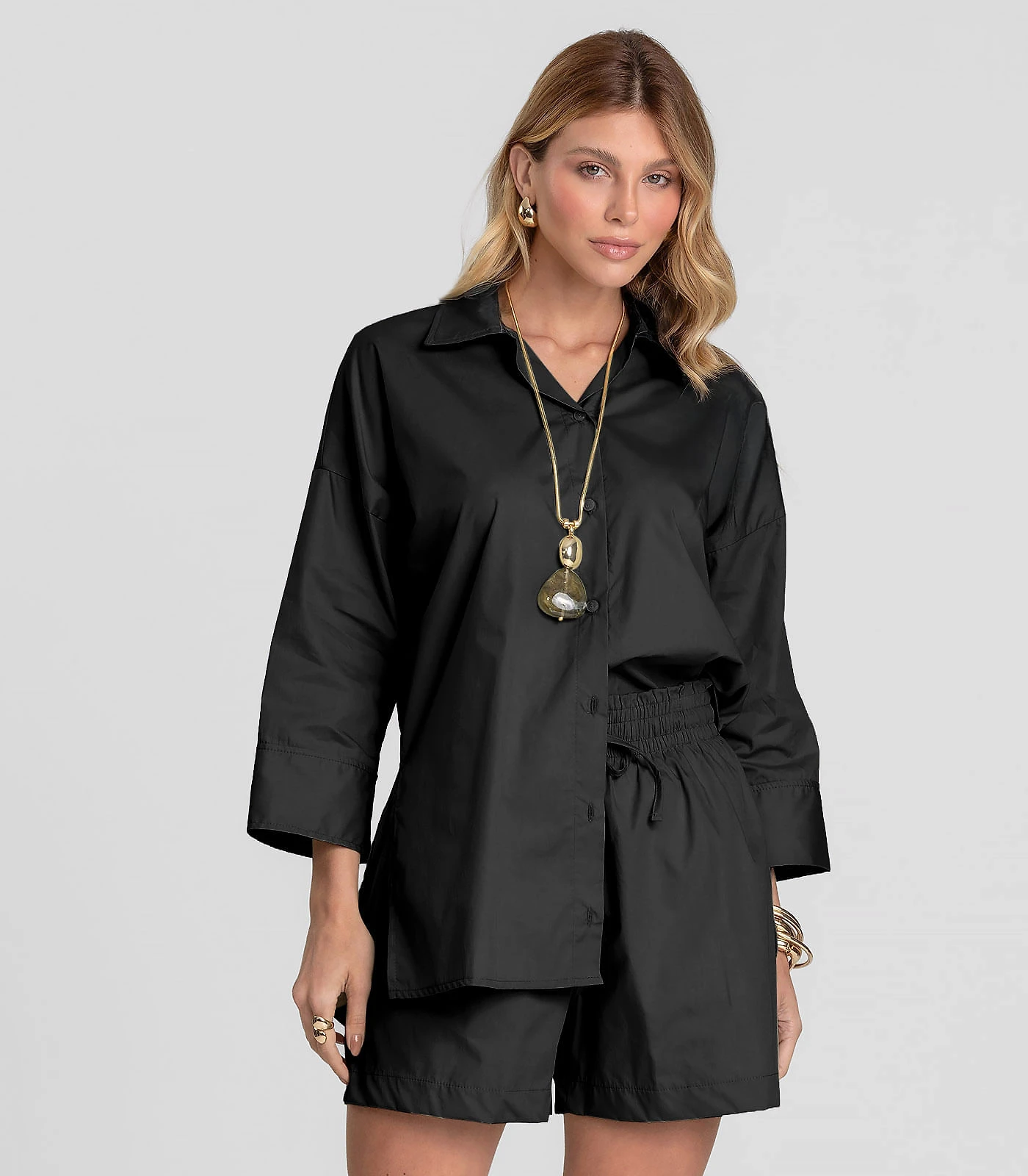 Camisa Feminina Manga 7/8 Dianna Preto