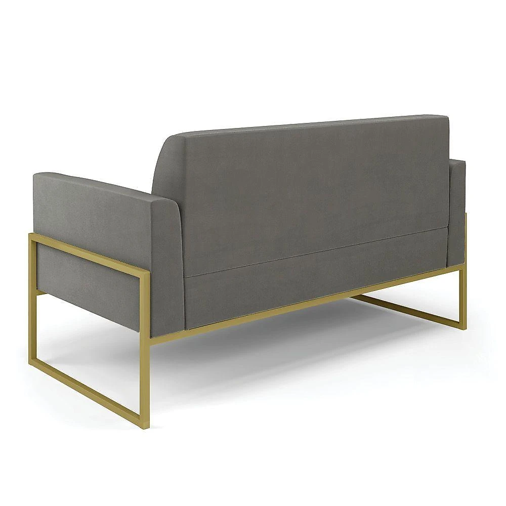 Sofá Namoradeira Com Poltrona Base Industrial Alta Dourado Marisa Suede D03 - D\'rossi Cor Grafite