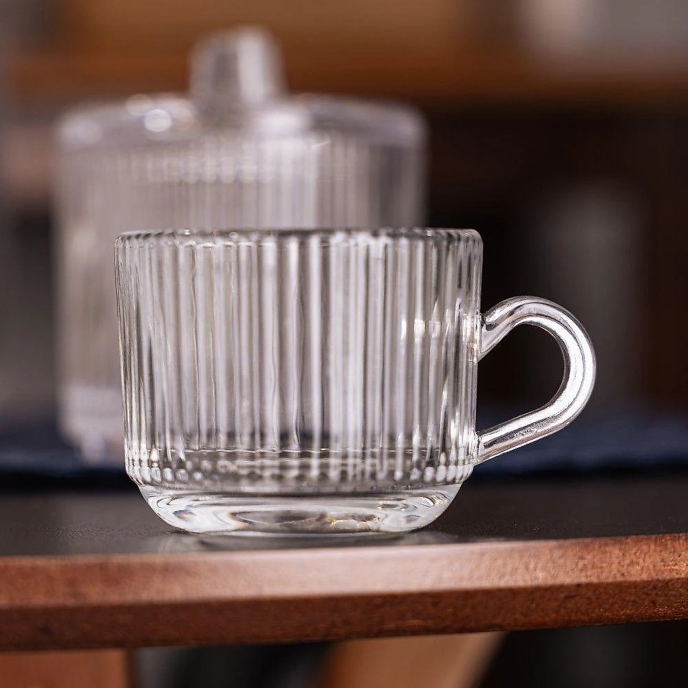 Jogo 6 Xícara De Café De Vidro Com Alça Transparente Lines 90ml