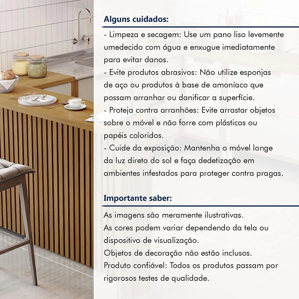 Painel Ripado Bancada para Cozinha 200cm 100% Mdf Freijó