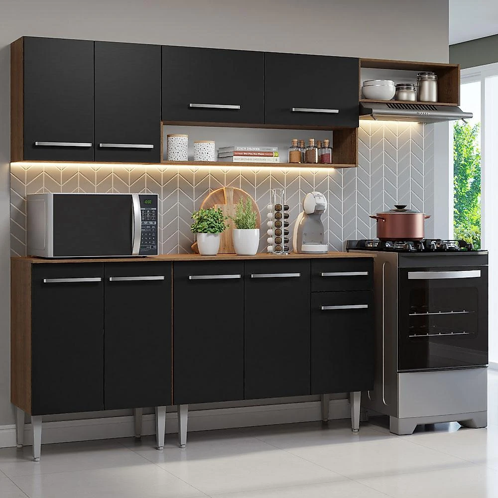 Armário de cozinha compacta 229cm rustic/preto emilly madesa 13