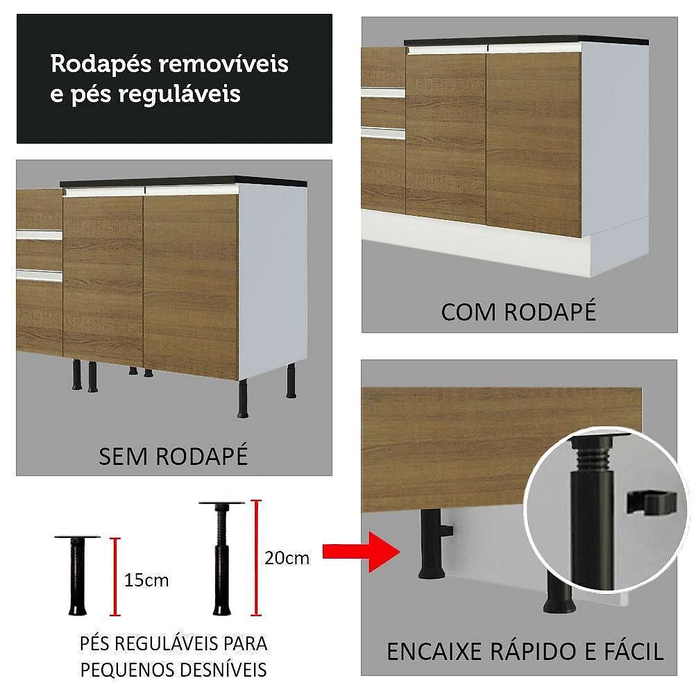Cozinha completa 100% mdf madesa acordes 250003 com armário e balcão - branco/rustic