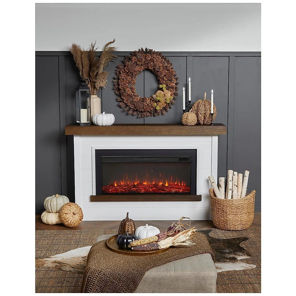 Lareira Elétrica Real Flame Bernice 170,18 cm com Suporte para Sala de Estar ou Quarto, Inserto de Lareira Substituível, Efeito Realista de Lenha e