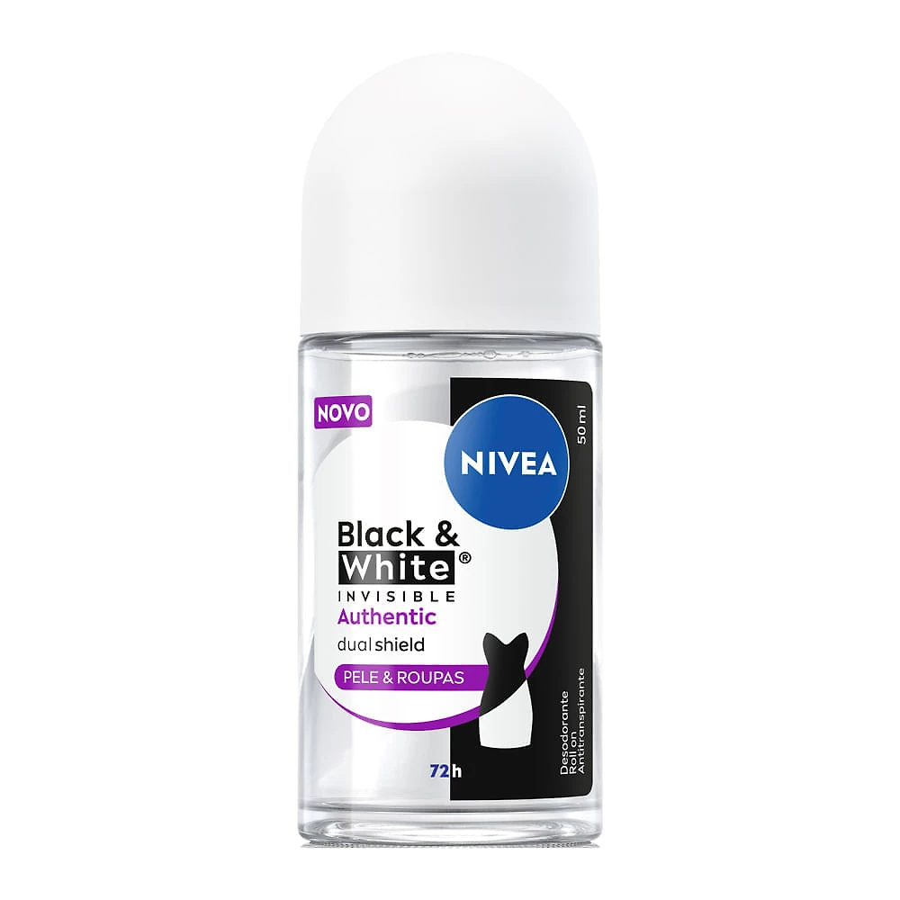 Desodorante Nivea Roll-on Black White Invisible Authentic Pele e Roupas Antitranspirante 72h 50ml