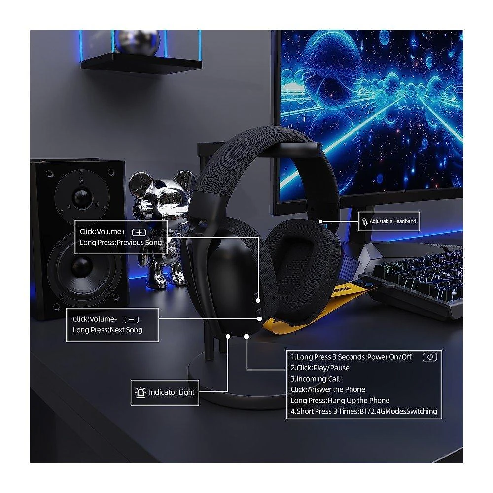Headset Gamer Sem Fio Attack Shark L80 Pro, Bluetooth, Som Surround 7.1, Preto - L80PRO
