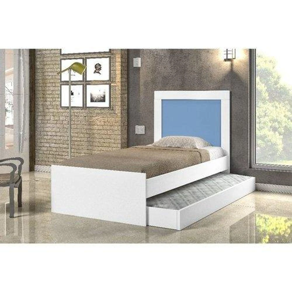 Cama Luara Solteiro Branca Azul E Rosa Com Auxiliar E 2 Colchões Cambel