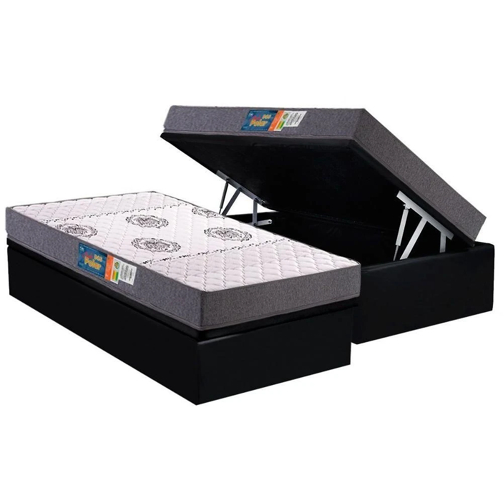 Conjunto Box Baú Solteiro: Colchão Espuma Polar D45 Pérola Grey + Base Crc Suede Black (88x188)