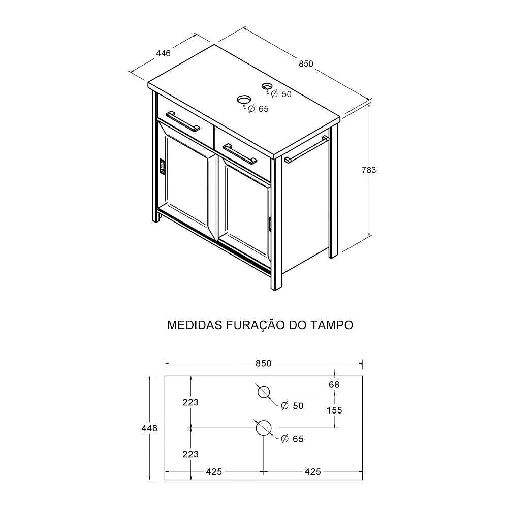 Gabinete Armário Banheiro Ditália Bn-04 Branco