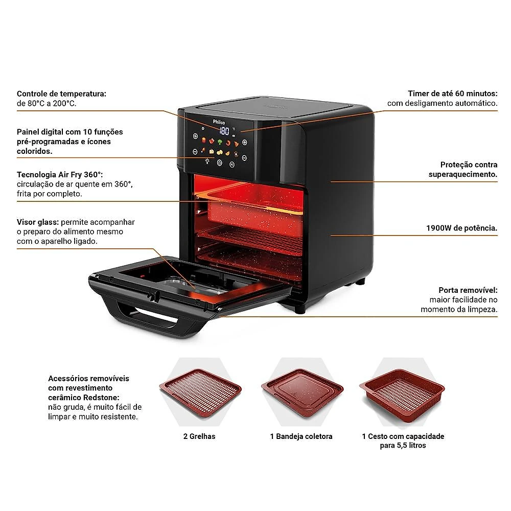 Air Fryer Philco 15 Litros PAF15C, Preta - 220 Volts