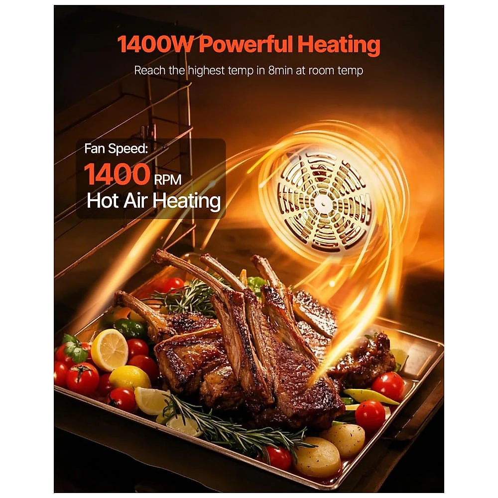 Forno Elétrico Convecção VEVOR 21L 3 Grelhas Inox Porta Vidro Temperado 110V