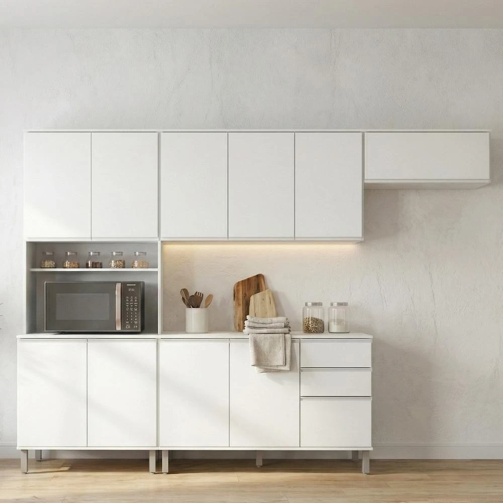 Cozinha Modular Nina 4 Módulos 2 Gavetas MDP MDF 279CM Branco Móveis Lopas