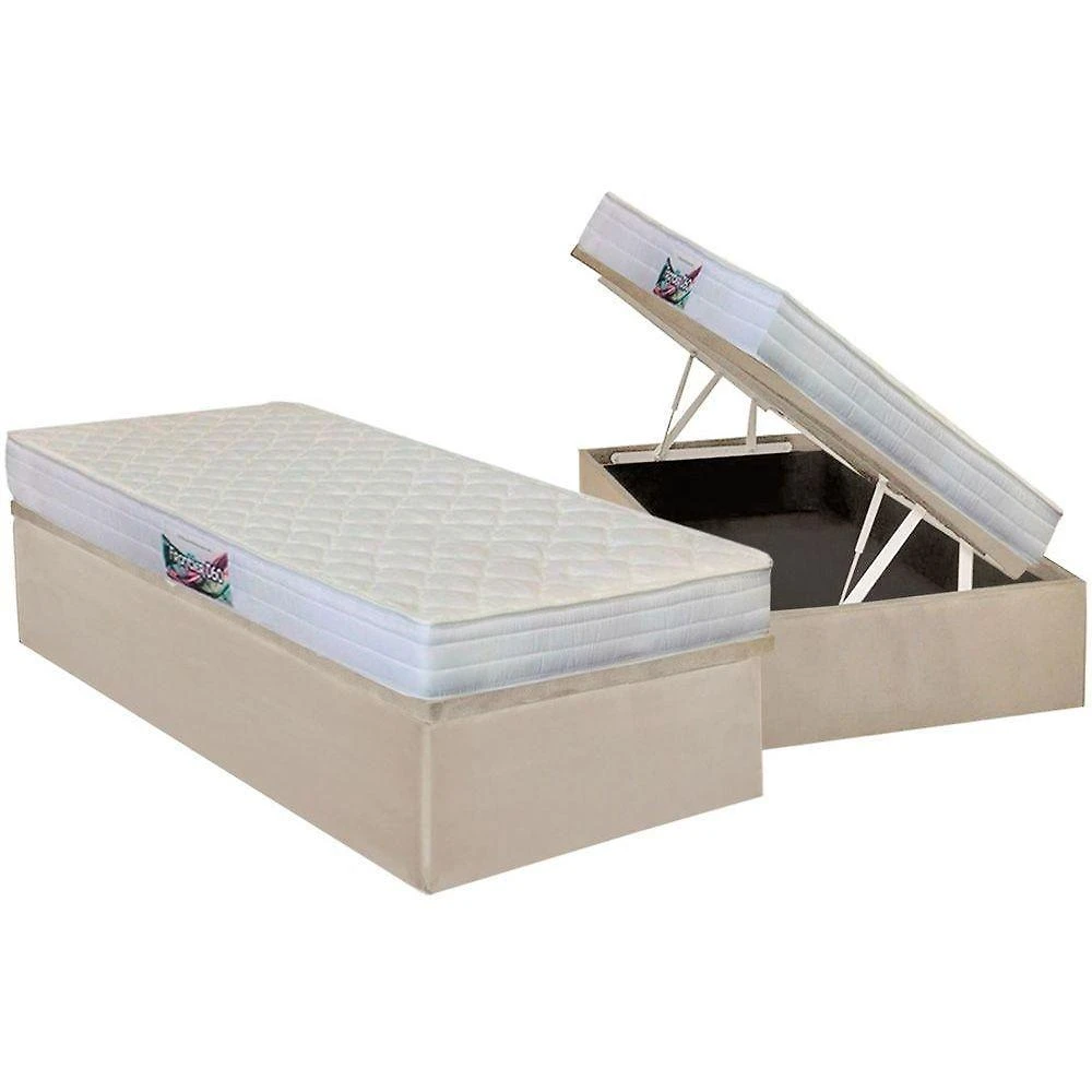 Cama Box Baú Solteiro: Colchão Ortopédico Herval D28 - Ag65 Frontier + Base Crc Suede Clean(88x188)