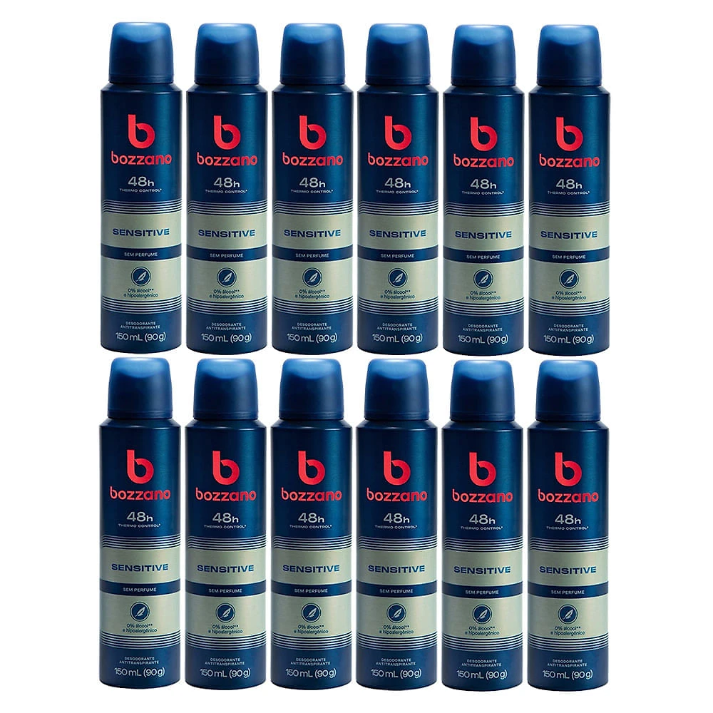 Kit 12X Desodorante Bozzano Sensitive Sem Perfume Aerosol Antitranspirant