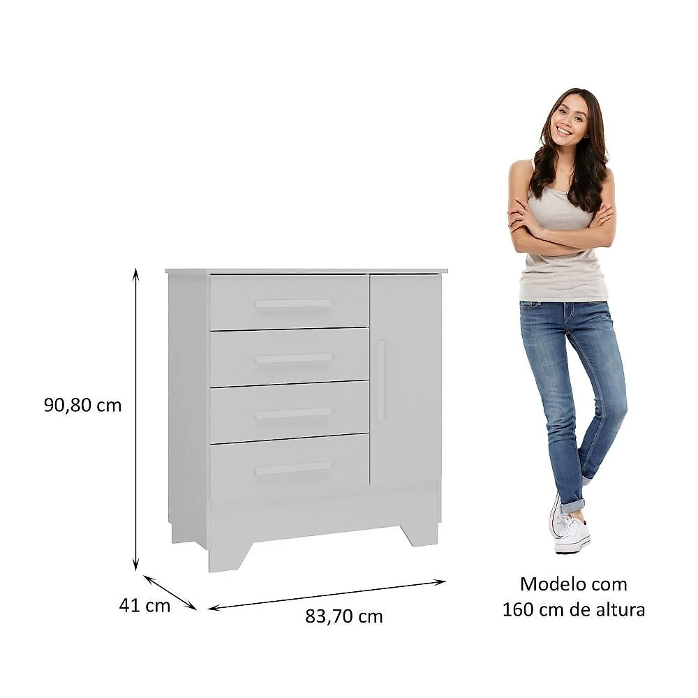 Quarto de Bebê Completo Guarda Roupa 4 Portas 2 Gavetas com Cômoda e Berço Lily Espresso Móveis Branco