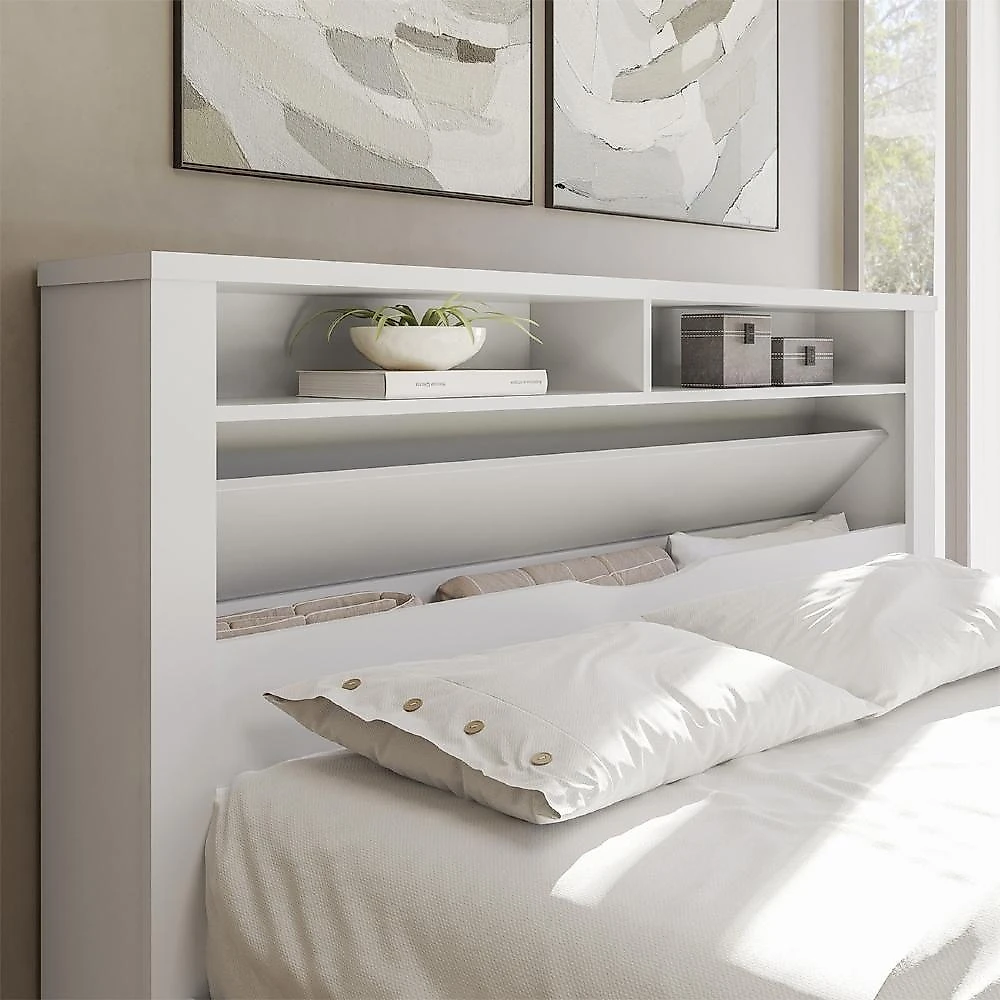 Cama Casal com Nichos Zuri S01 MDF MDP Branco Mpozenato 148CM