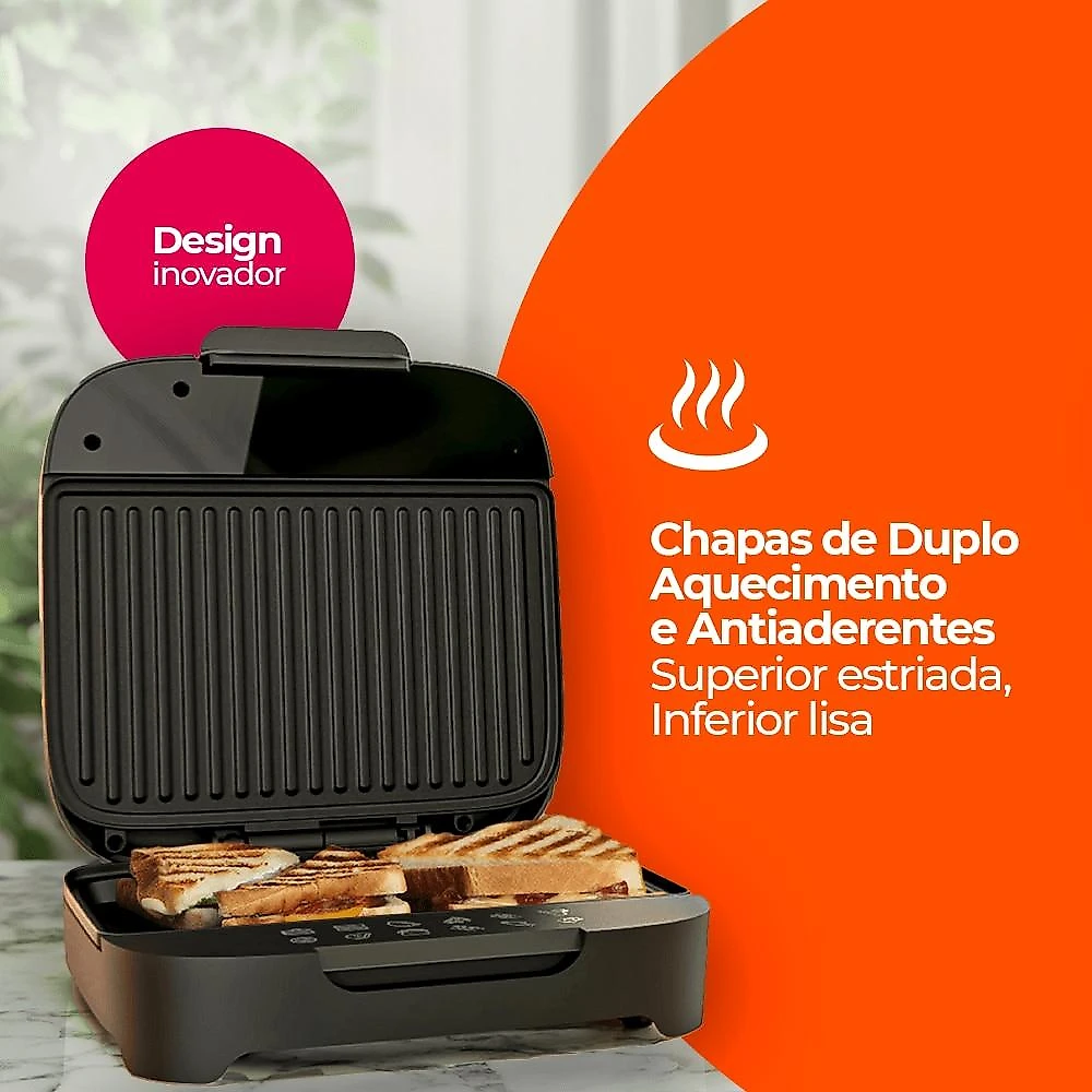 Sanduicheira Elétrica Click Cadence Antiaderente Superior Grill Preto, SAN400 - 220 Volts