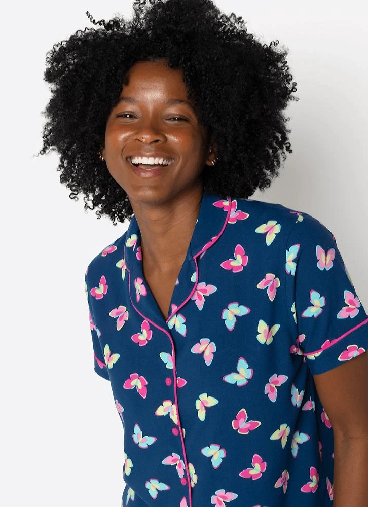 Pijama manga curta viscose feminino borboletas