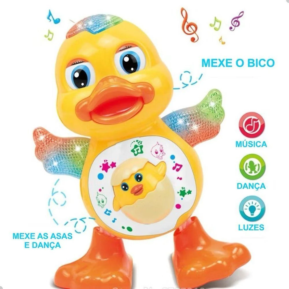 Brinquedo Infantil Pato Dançarino Musical com Luzes e Movimentos Amarelo OEM