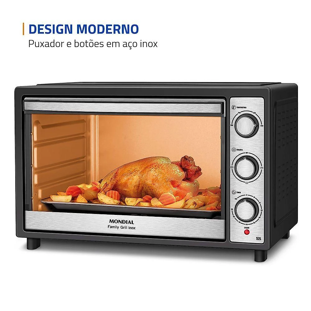 Forno Elétrico 52L Family Grill Inox Mondial Preto/inox 1800W FRN-52-BI 110V