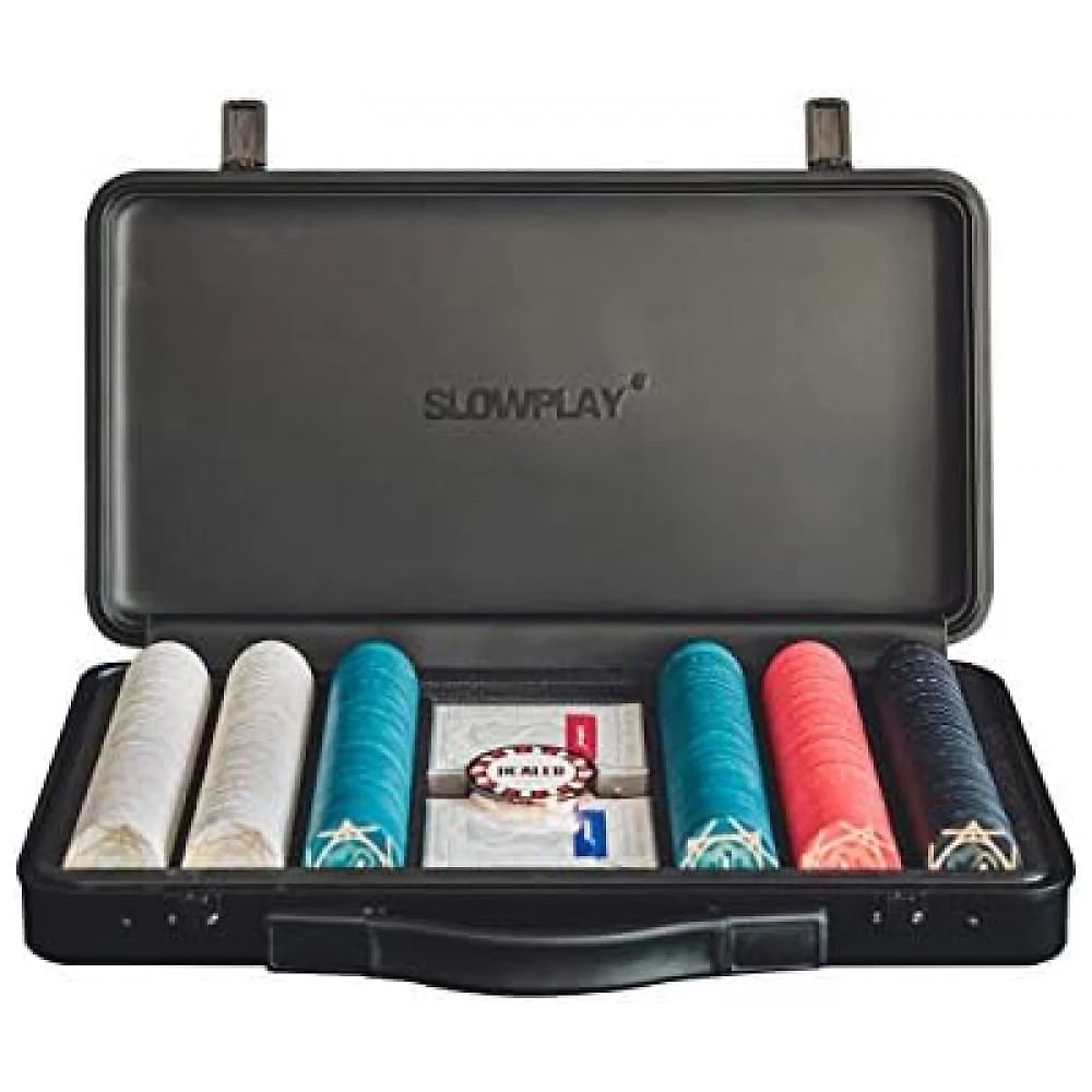 Maleta de Poker com 300 Peças, Fichas sem Numeração em Cerâmica, 10g, SLOWPLAY, Preta