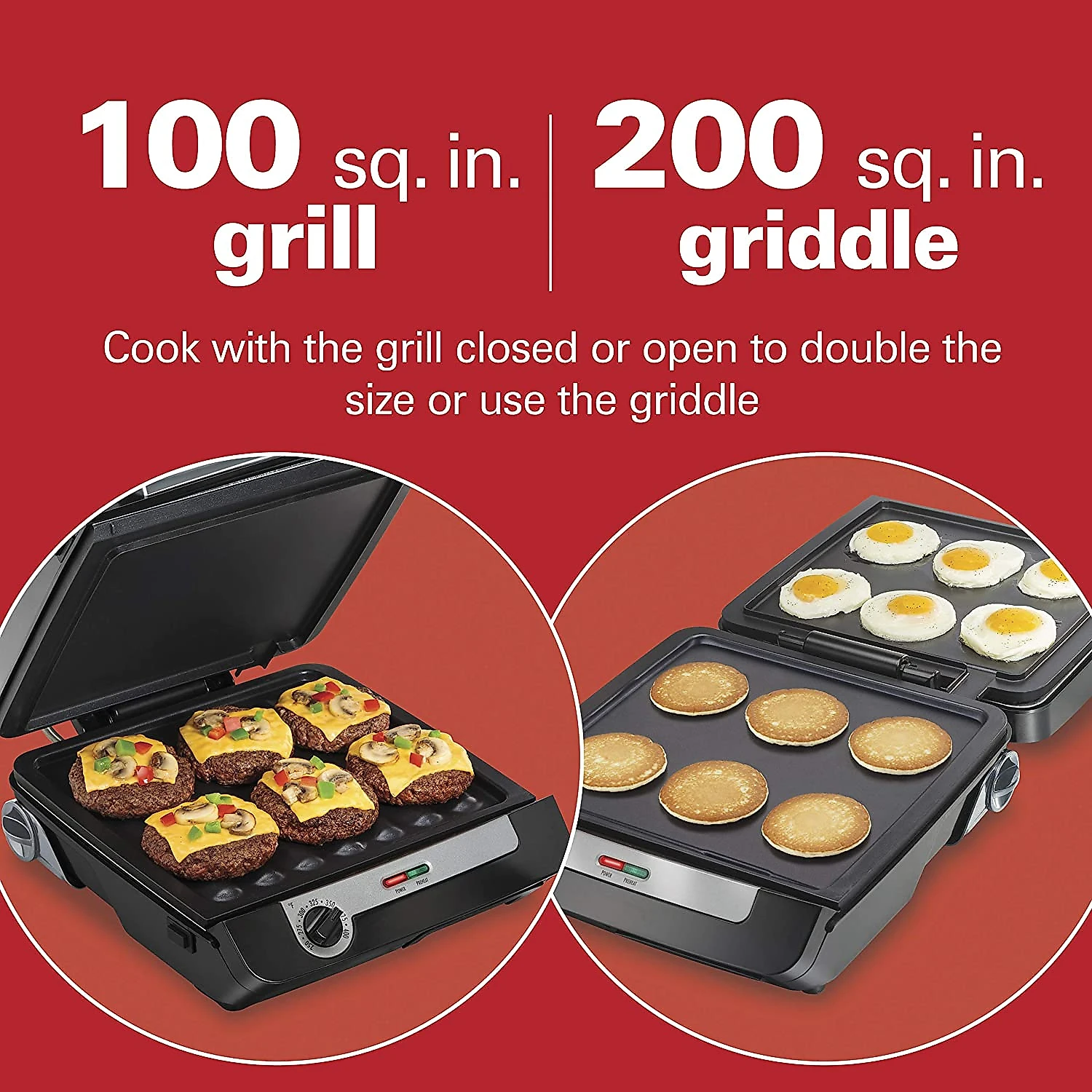 Hamilton Beach 4in1 Indoor Grill e Electric Griddle Combo with Bacon Cooker Opens Flat to Double Cooking Surface Removable Nonstick Plates Black e Silver 25601