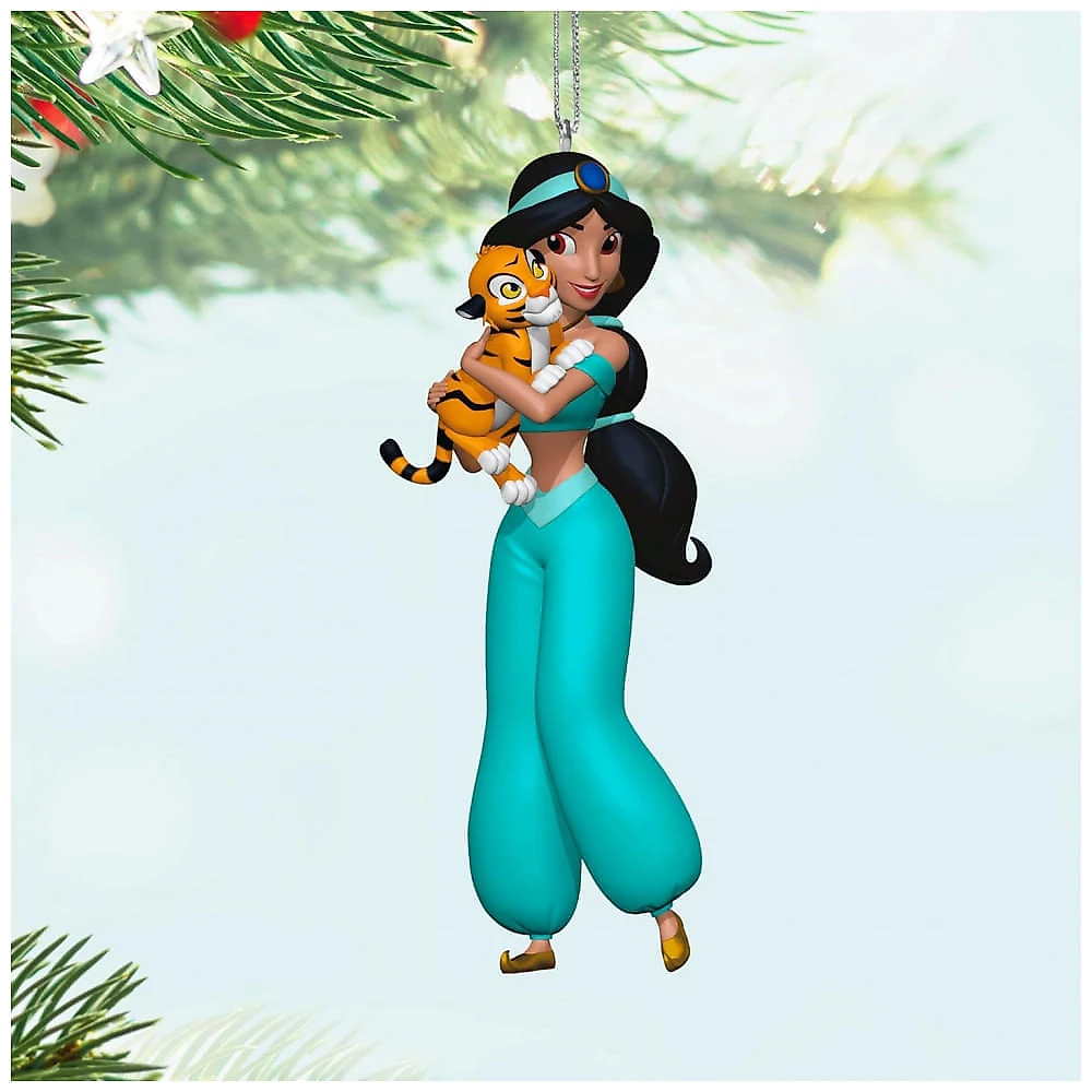 Enfeite de Natal Hallmark Keepsake 2024 Disney Aladdin Jasmine e Rajah, Plástico 4,3x10,5x3,4 cm