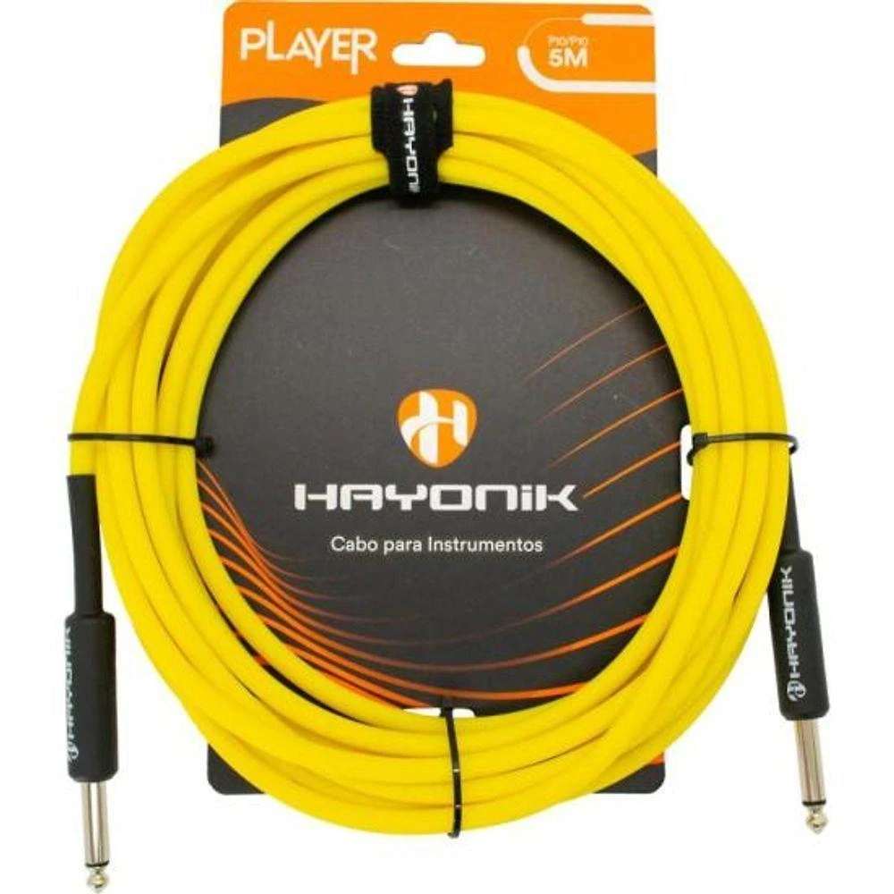 Cabo para Instrumento Player P10 X P10 5m Amarelo com Conectores Niquelados Hayonik