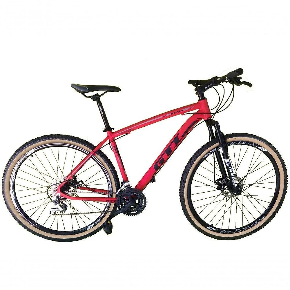 Bicicleta Aro 29 Gti Roma Alumínio 27v Freio Disco Mecânico Pneu Faixa Bege - Vermelho Tam.19