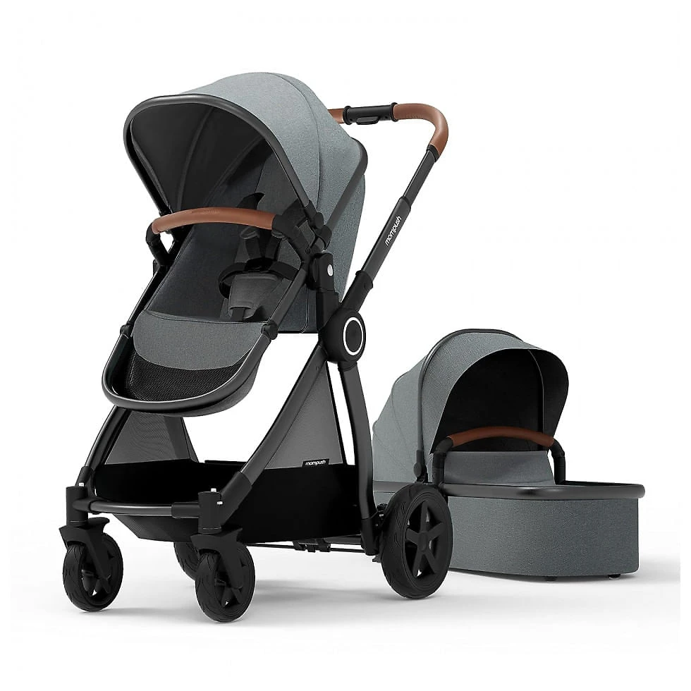 Carrinho de Bebê com Berço Portátil Removível e Assento Reversível, Mompush, Preto