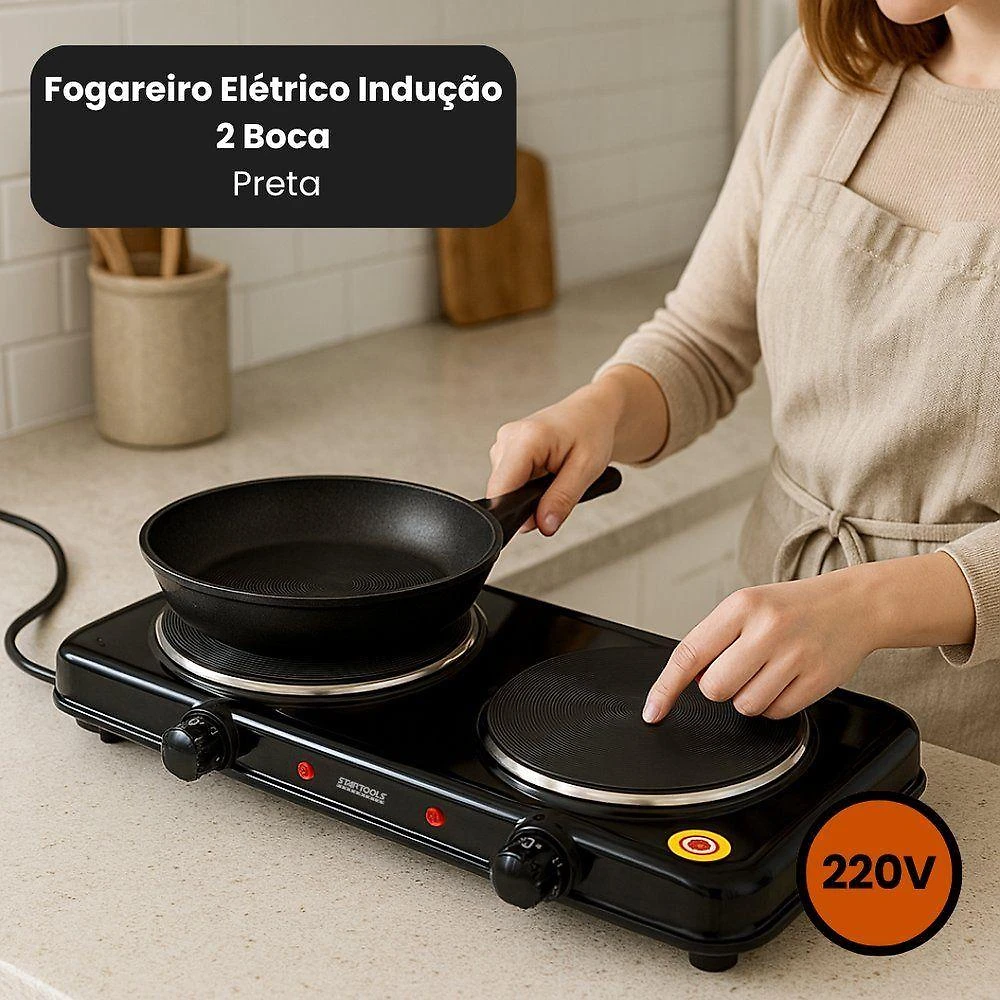 Fogão Elétrico Portátil 2 Bocas Startools Metal e Plástico 220V
