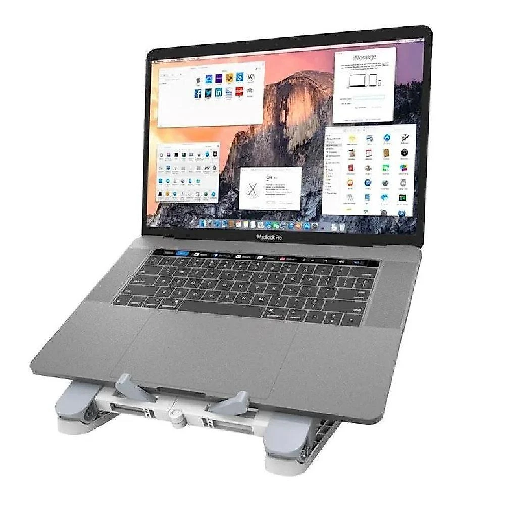 Suporte Notebook e Celular Articulado Duplo 2 em 1 Mesa Ajustavel Ergonomico Branco e Cinza Yeet