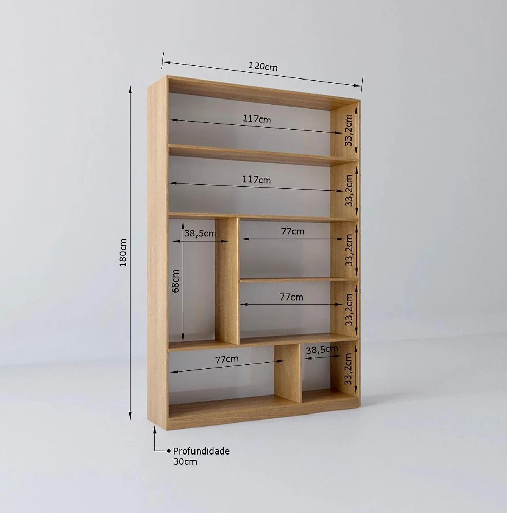 Miniatura Estante para Livros 180cmx120cm 5 Prateleiras Seattle Yescasa Estante para Livros Biblioteca 1800x1200cm Seattle Yescasa Freijó