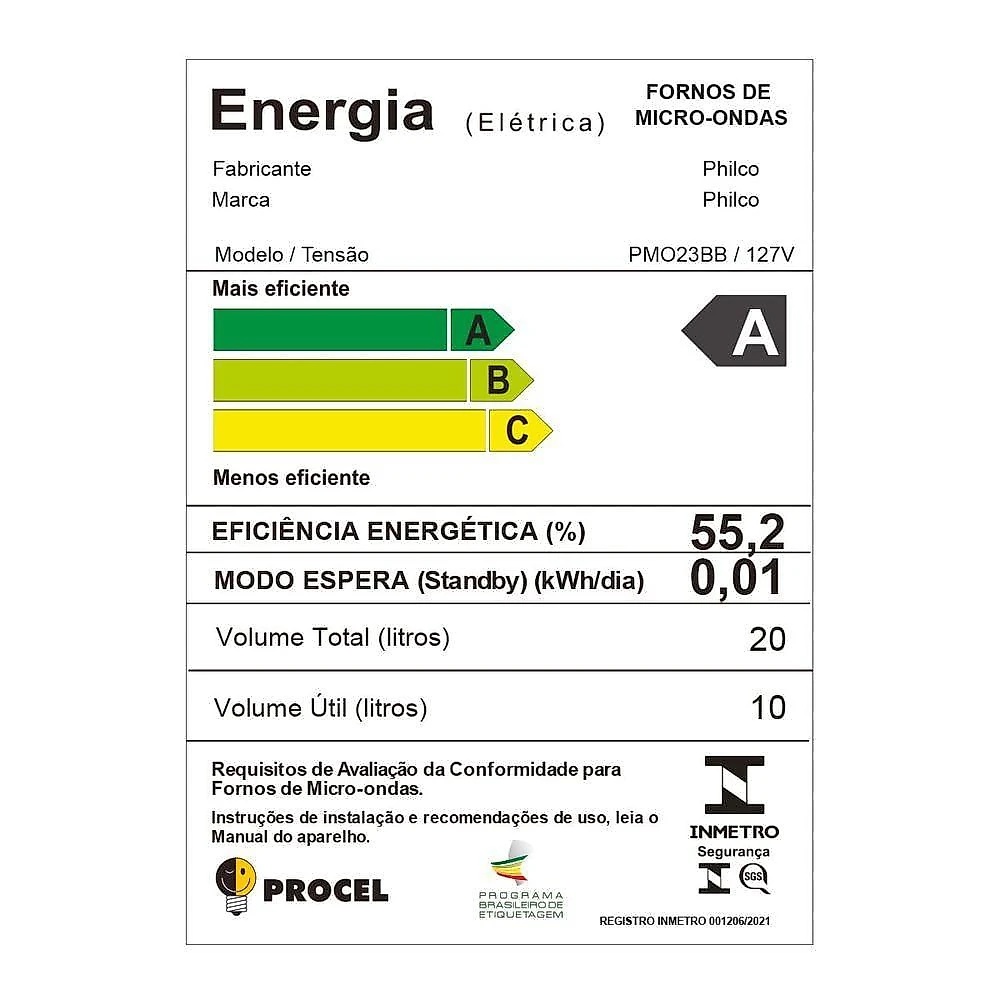 Micro-ondas 20L Philco Multifunções Limpa Fácil 1100W PMO23BB 110V