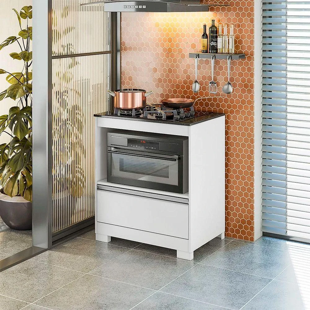 Kit Balcão + Cooktop a Gás Notável Móveis 4 Bocas Vidro Temperado Branco e Preto Bivolt