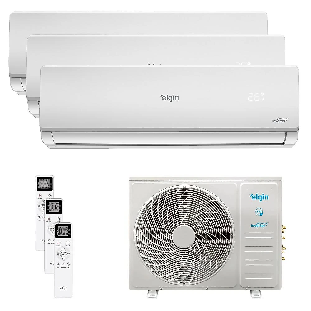 Ar Condicionado Multisplit Tri 33000 Btu(2x12000+9000) Quente/frio - Inverter - Elgin - 220v - Mtqi09c2wb Mtqi12c2wb / Mtqe27c2cb