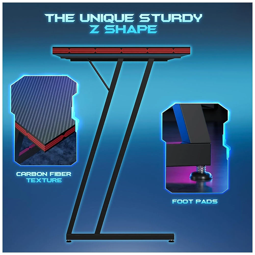 Mesa Gamer em L Homall Preto 128 cm com Suporte para Monitor Removível e Gaveta, Acabamento Carbono Fibra Polido, Estrutura em Z Soldada