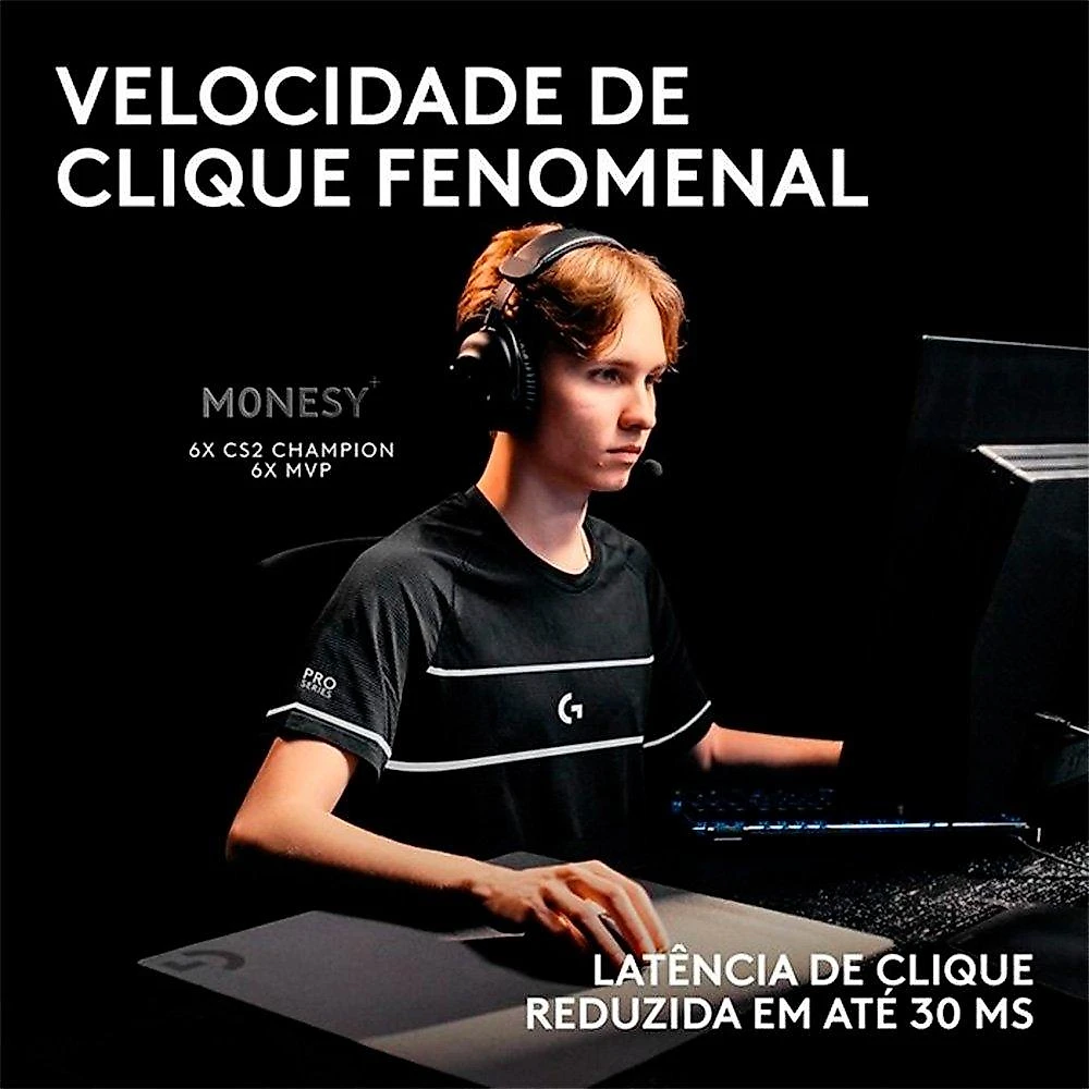 Mouse Gamer Sem Fio Logitech G PRO X2 SUPERSTRIKE LIGHTSPEED, 61 g, Cliques Táteis Personalizáveis, USB-C, Preto e Branco - 910-007775