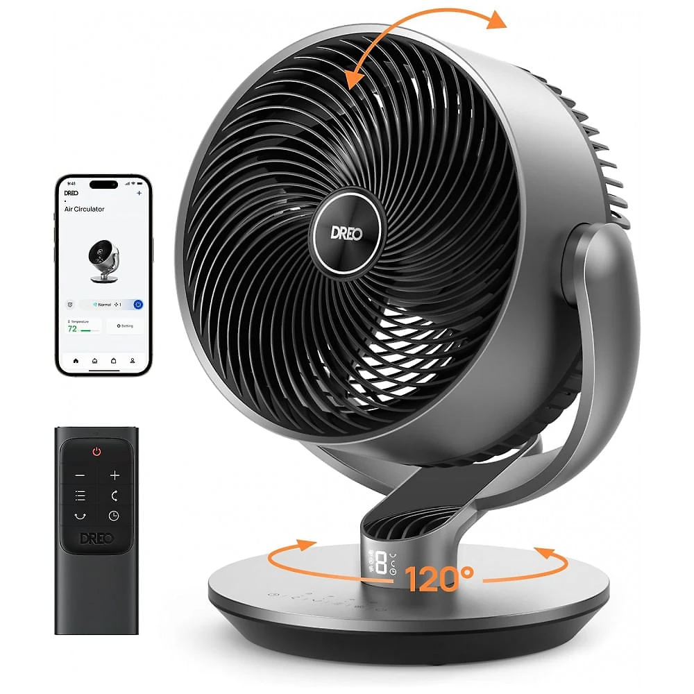 Ventilador de Mesa Inteligente com 4 Velocidades, 5 Modos, Temporizador, 110V, Dreo, Cinza Prata