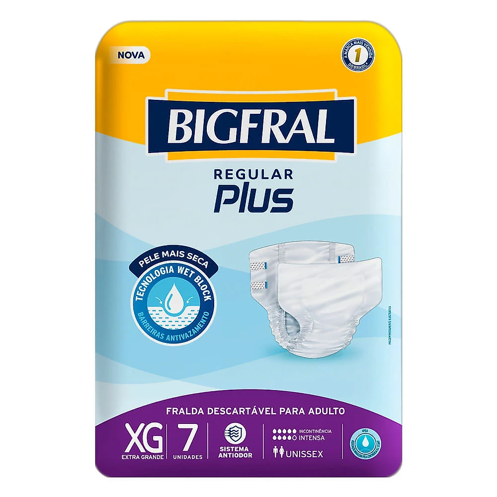 Miniatura Fralda Geriátrica Bigfral Regular Plus Tamanho XG com 7 Unidades