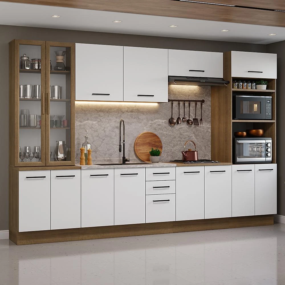 Armário de Cozinha Completa 340cm Rustic/Branco Agata Madesa 01