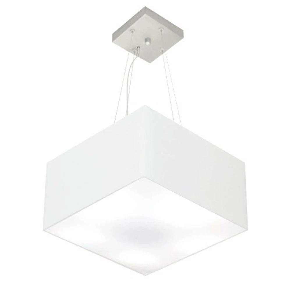 Lustre Pendente Quadrado Md-4005 Cúpula Em Tecido 21/35x35cm Branco - Bivolt