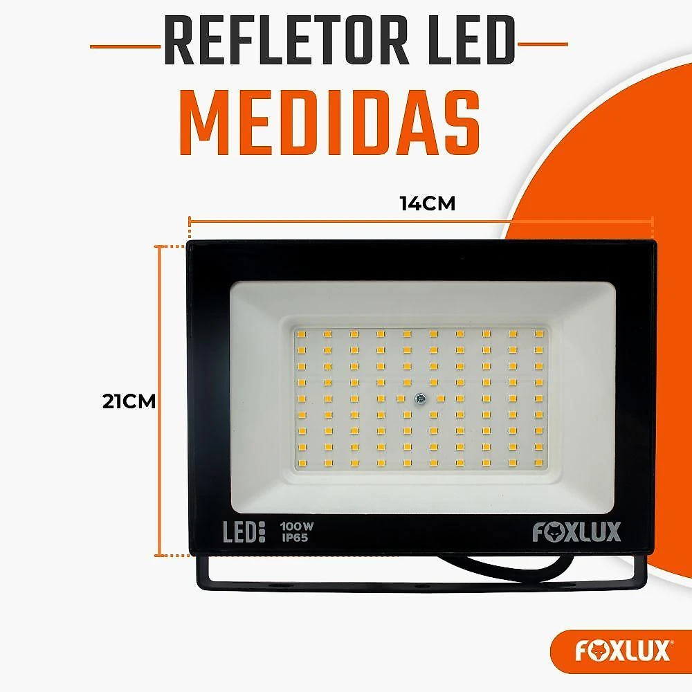 Refletor LED LED38.23 100W IP65 Iluminação Direcionável Preto Foxlux Kit com 2